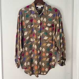 Vintage Colours by Alexander Julian 100% Silk Button Down Shirt‎ — Size 8
